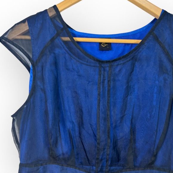 Vintage 90s Luce Silk Chiffon Overlay Sheath Dress Size Large Blue Career Goth - Picture 11 of 15